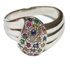 Gorgeous Multi Gemstone Ring 925 Sterling Silver Size 8.5 Awesome Ring