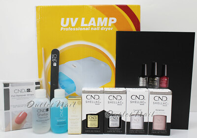 GEL FRENCH MANICURE STARTER GIFT KIT: 2 CND Shellac Colors +UV Lamp+Base Top +..