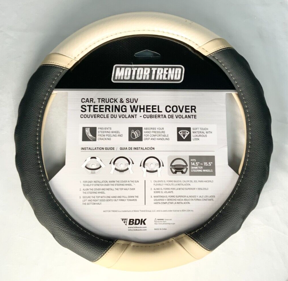 Motor Trend Sport Drive Soft Leather Steering Wheel Cover (Beige
