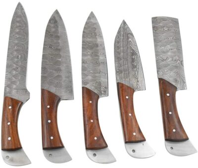 Wild Turkey Handmade Damascus 5pc Kitchen Chef Knife Gaming Set Full Tang Blades
