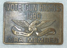 Vintage 1980 NRA Vote Gun Rights Brass Belt Buckle Project 2,000,000 07003