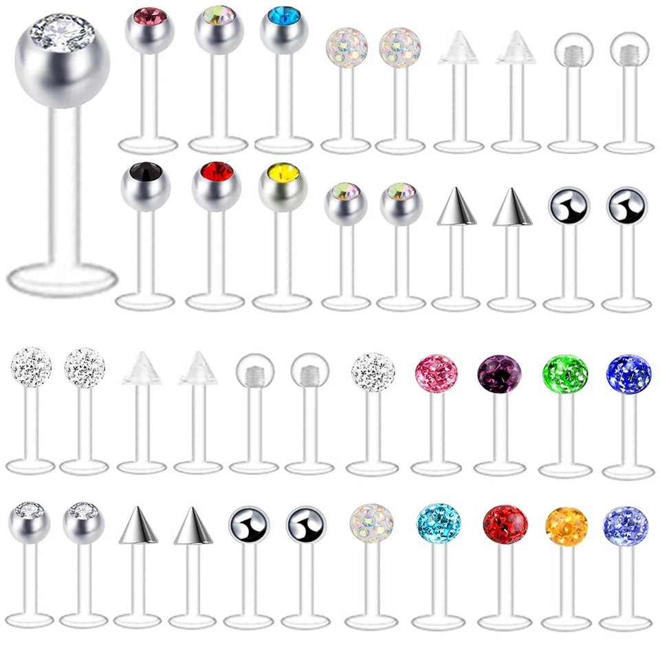 12er Lippen Piercing Labret Monroe Ohr Tragus Kristall Lippenpiercing Retainer - Bild 2 von 4