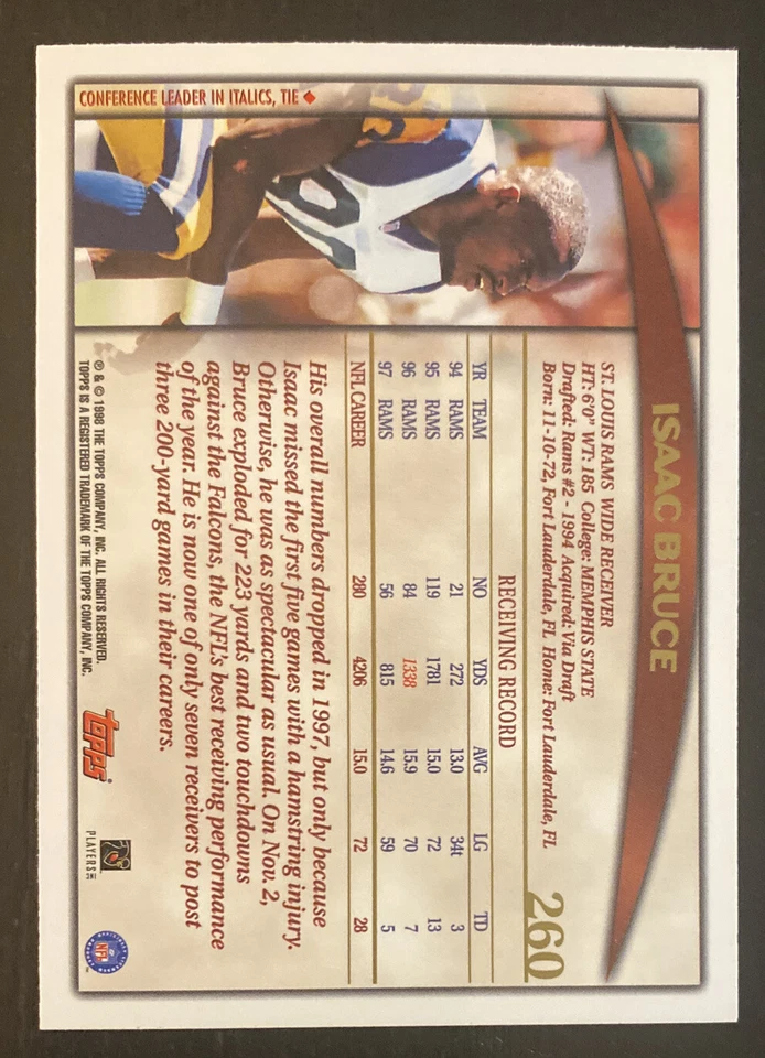 1998 Topps Isaac Bruce #260 HOF - Image 2 of 2