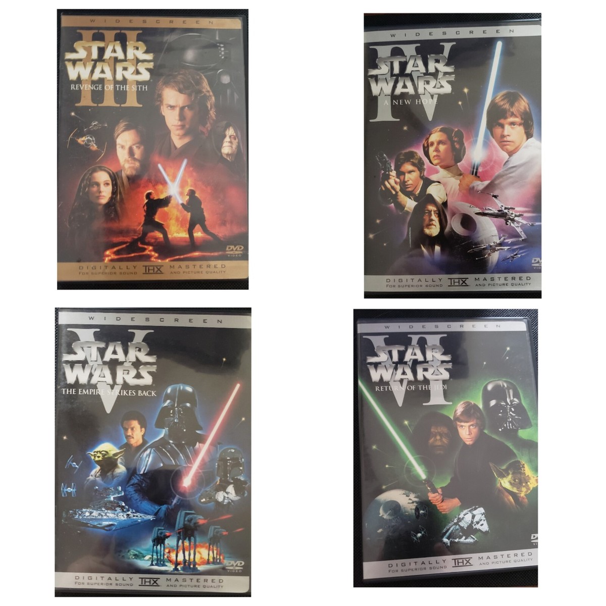 4 Star Wars DVDS 3, 4, 5 & 6 Sith Jedi Empire New Hope Widescreen