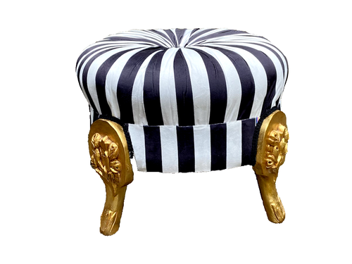 Royal Louis XVI Century Black & white Gilded Beech with Pistachio Damask stool - Picture 5 of 6