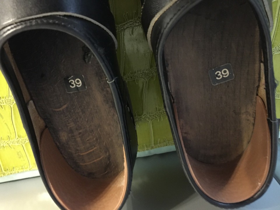 Vintage 80s Authentic Dutch Black Leather Wood Clogs - Size 9 B ...