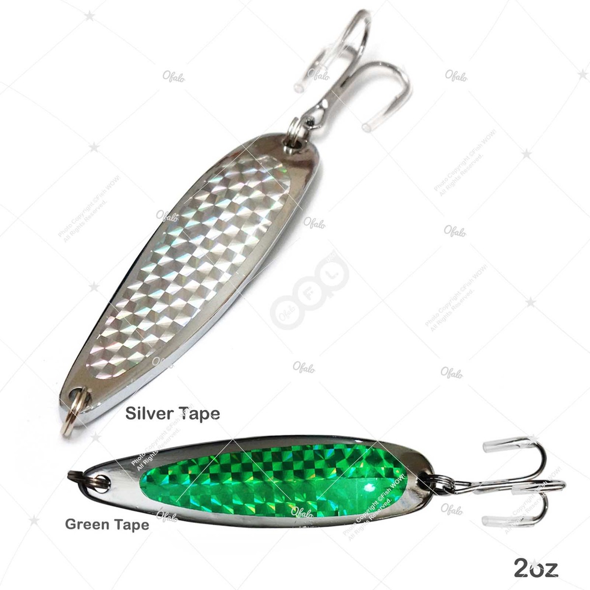 2pcs 3oz Fishing Spoons w/ a Treble Hook Casting shiny Krocodi Lure Silver  Green