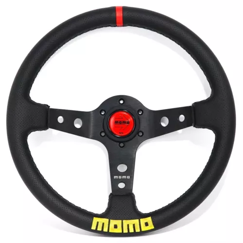 MOMO 14'' Black Deep Dish PinholeLeather Racing Drift Sport Steering Wheel 340mm - Picture 1 of 3