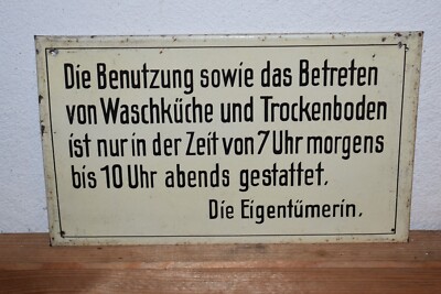 Old tin sign 40s/50s, laundry room, drying floor, house rules tenement house, original