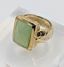 Sterling Silver Vermeil 925 Gold Tone Green Chalcedony Cocktail Ring Sz 5.75