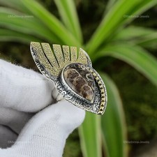 Natural Turritella Agate Multi Stone Adjustable Ring 925 Silver For Women