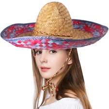 18" Mexican Sombrero Hat Straw Hat For Fiesta Cinco De Mayo Mexican Theme Party