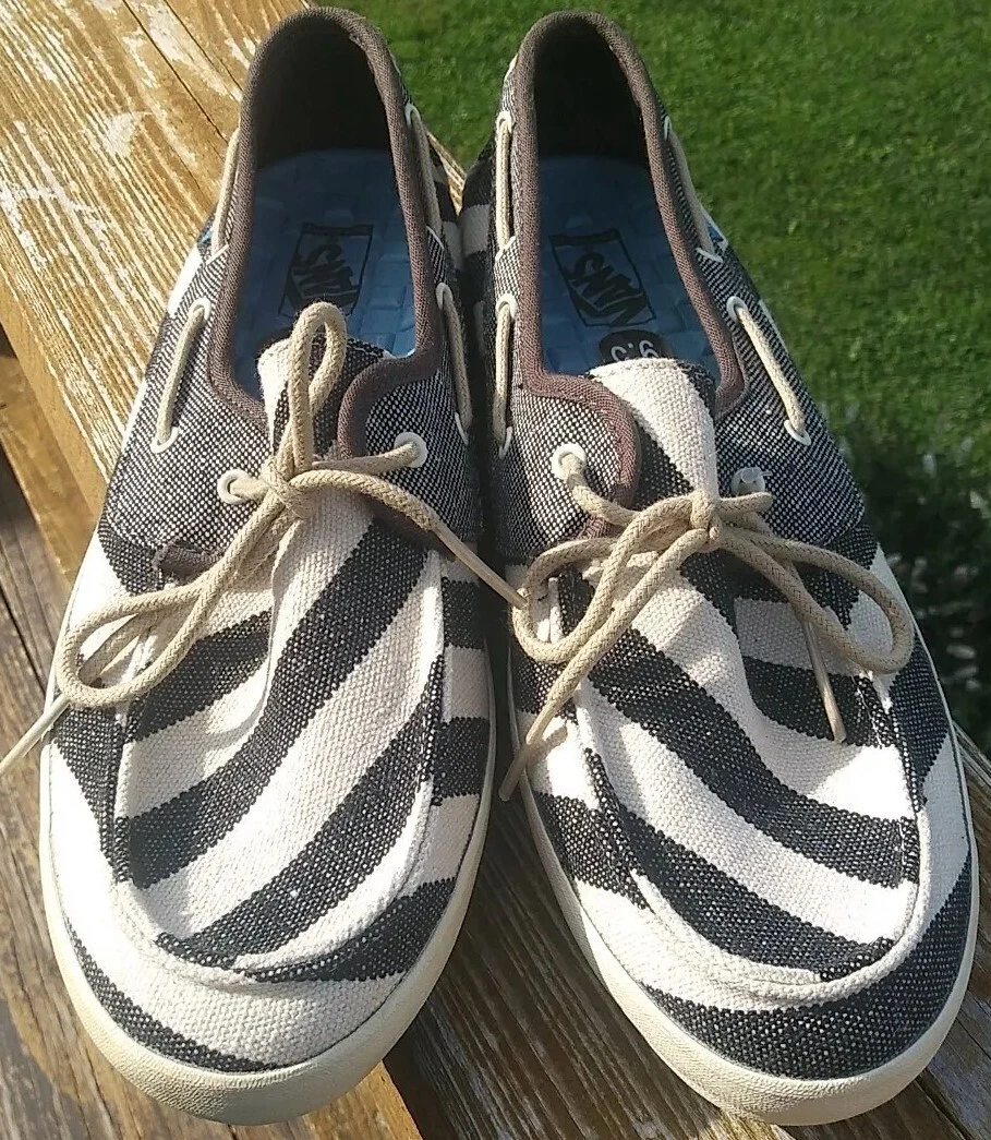 udløb om Airfield Vans Off the Wall Surf Boat Shoes Black &amp; White Striped Canvas Womens  Size 9.5 | eBay