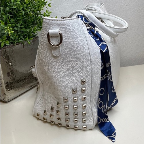 Viola Castellani White Leather Satchel Shoulder Bag with Stud and Chain Detail - Picture 4 of 14