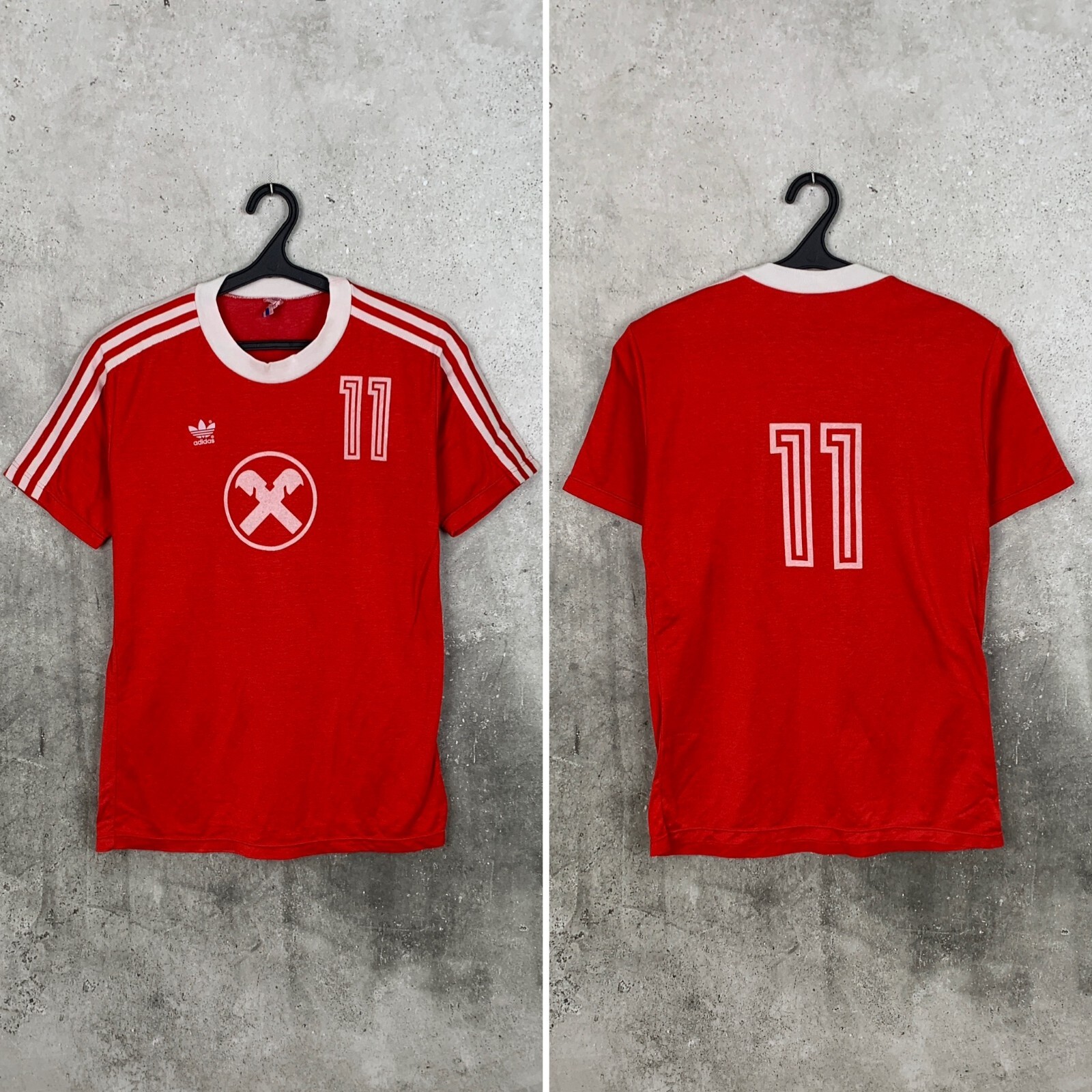 ADIDAS TEMPLATE 1980s RED FOOTBALL SHIRT #11 VINTAGE JERSEY SIZE M