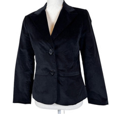 PURE Alfred Sung Black Velvet Blazer Two Button Notch Lapel Lined Size Small