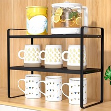Desktop Metal Storage Rack Kitchen Countertop Organiser Wood Shelf Pantry Stand