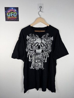 Affliction Style Gothic Y2K Skulls Graphic Tee T-Shirt Herren 2XL Schwarz Vintage