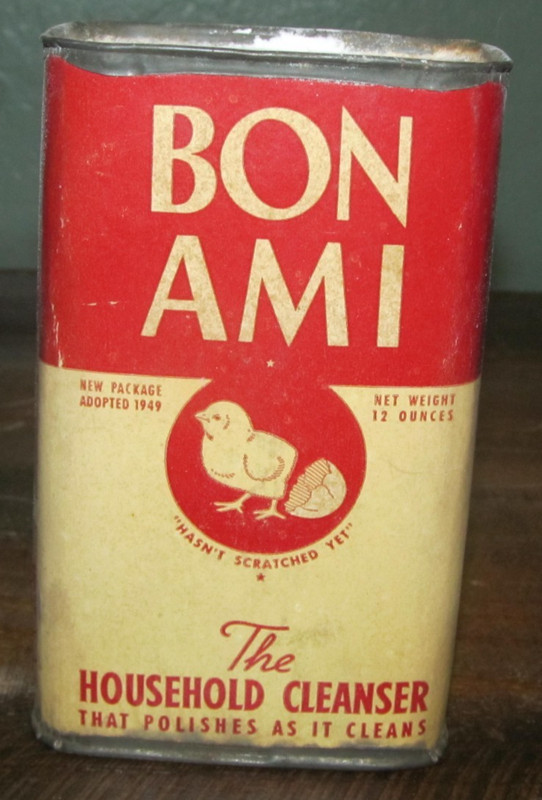 Full Bon Ami Powder Household Cleaning 1940's Paper Label Tin Farm Country Decor