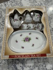 Vintage GREENBRIER INTERNATIONAL Miniature 8 Piece Porcelain Rose Child Tea Set