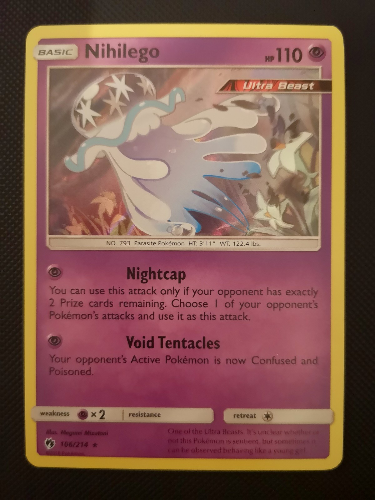 Pokemon Nihilego 106/214  Holo Rare  SM Lost Thunder  LP Tiny Scratch Low Right