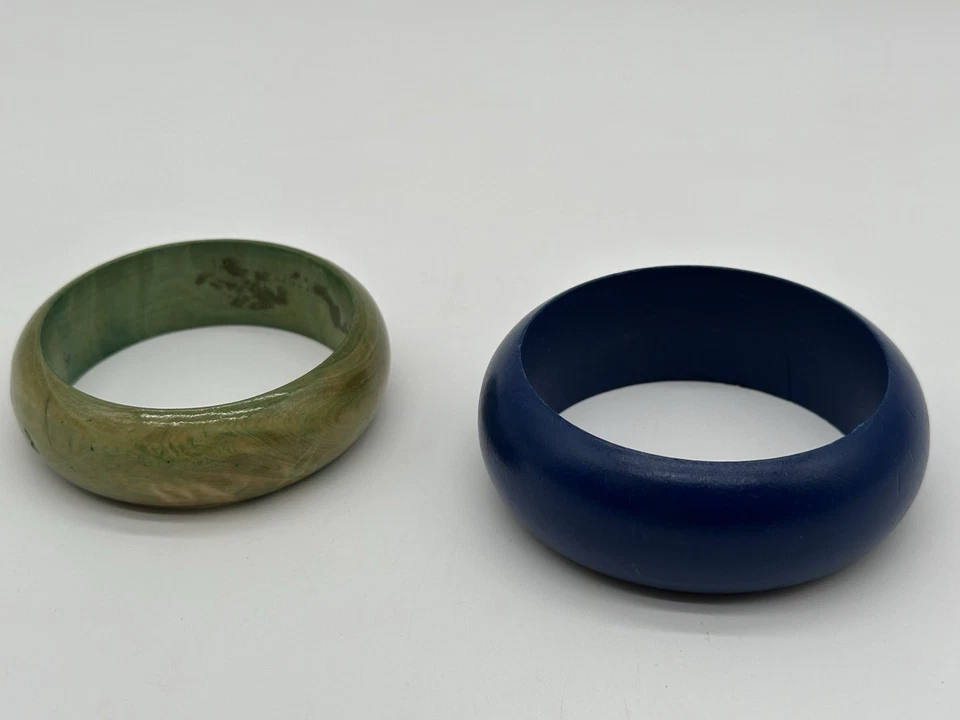 Brazalete Brazalete Vintage Azul y Verde Madera Boho Ligero Declaración Foto 4 de 4
