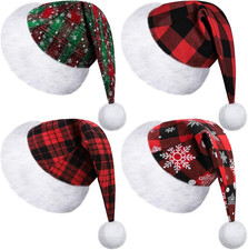 4 Pack Christmas Plaid Hats Snowflake Santa Hat Bulk Funny Christmas Hats for Ad
