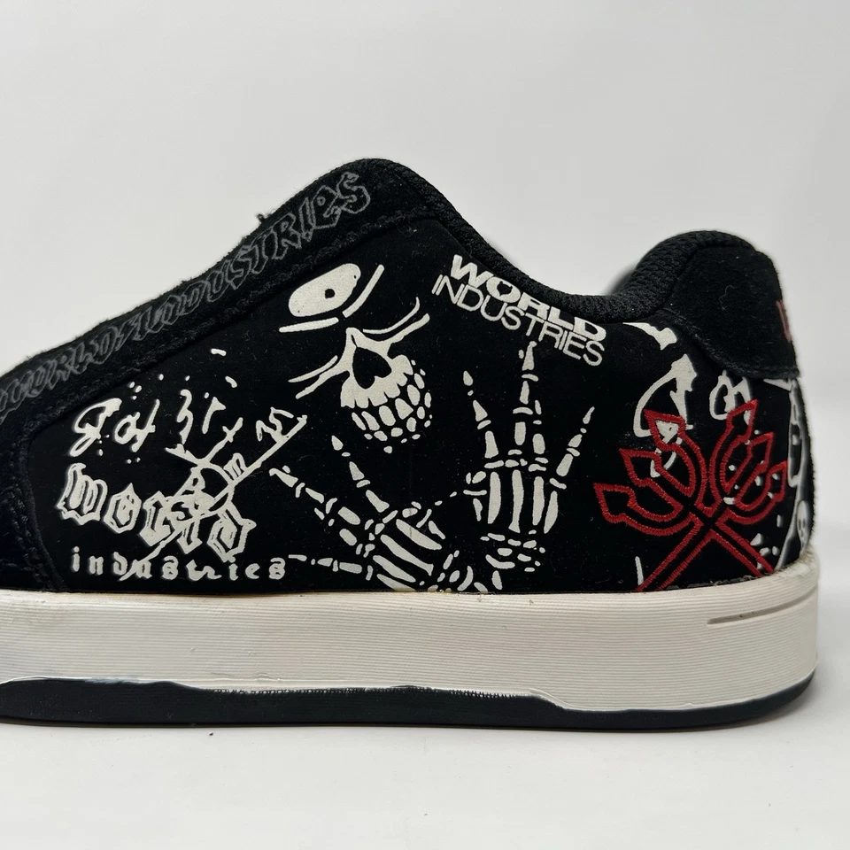 World Industries Y2K Zapatos de Skate Juveniles Talla 2 Negro Rojo Calaveras Parte Superior Baja F206481 Foto 4 de 4
