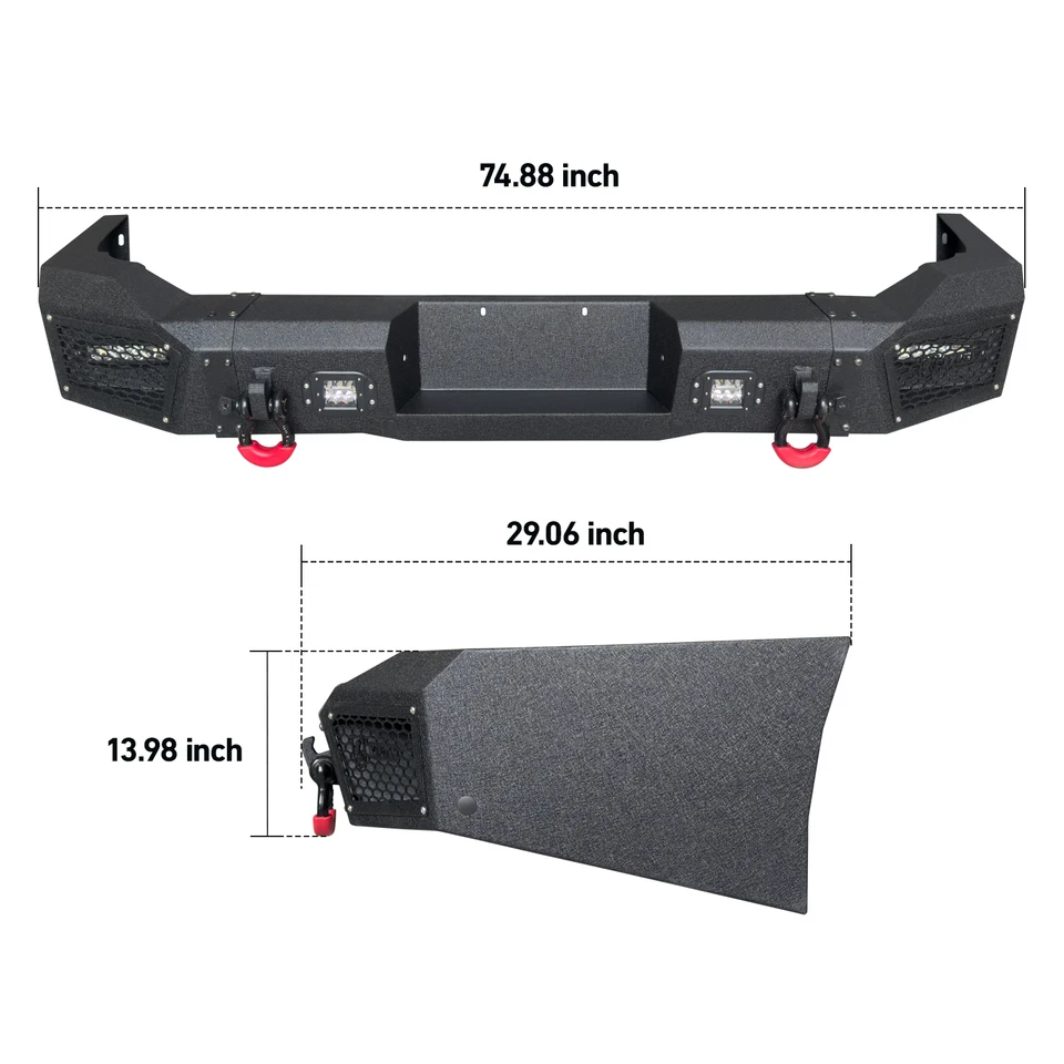 Vijay For 1998-2003 Dodge Durango  Rear Black Bumper W/LED Lights & D-Rings - Image 4 of 4