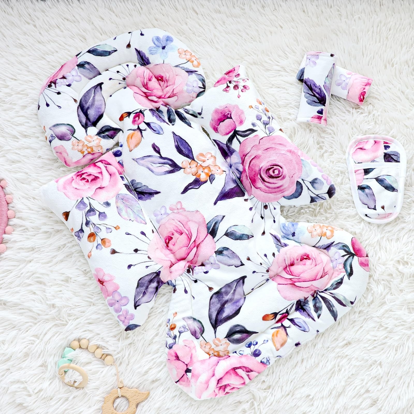 Pea Pod Infant Car Seat Insert with 3 Strap Covers, 3 in 1 Reversible Floral ...