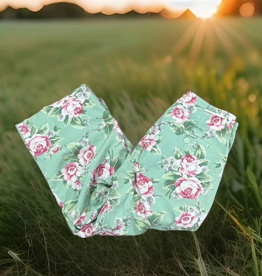 VTG Lauren Ralph Lauren Floral Cropped Capri Pants Cottagecore Womens 8 Wide Leg - Image 2 of 4