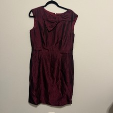 Tahari Arthur S Levine Burgundy Textured Bow Sheath Dress Womens 12 Cocktail