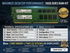 KINGSTON 8GB DDR3 PC3-12800 KVR16N11S8K2/8 - USED- 9905471-079.A00LF- BEST