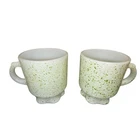 Vintage Anchor Hocking Fire-King Green Speckled Beer Mugs Set 2 Stackable Glass
