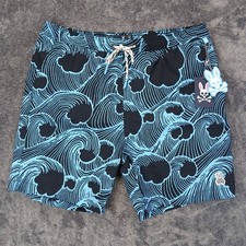 Psycho Bunny Thames Swim Shorts Mens XL Navy Wave Drawstring Lined Trunks New