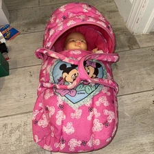 Vtg Disney Mickey Mouse Baby 18” Doll Carrier Bed Carry Hauck Co Play Y2K W Doll