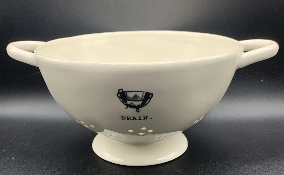 NWOT Original Rae Dunn Icon Colander "Drain" White 8 x 4.25"