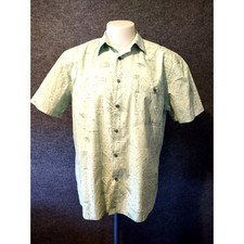 Island Shores Hawaiian Shirt Mens L Green Aloha Tropical Tribal Geometric Casual