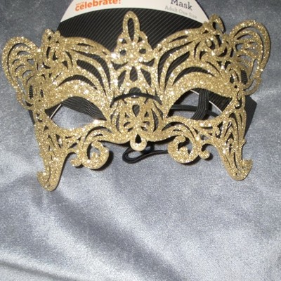 Walmart Gold Glitter Masquerade Eyemask One Size Mardi Gras Halloween W10427-A