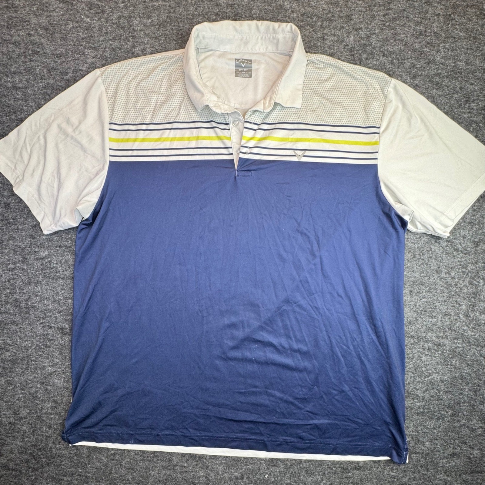 Callaway Polo Shirt Mens XXL Blue White Opti-Dri Striped Colorblock Golf Top