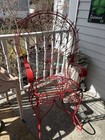 VINTAGE RED WROUGHT IRON TWISTED WIRE PEACOCK Rocker CHAIR Large Fan Adult — photo 5