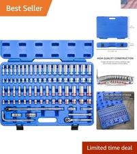 02472A 3/8-Inch-Drive Colored Mechanics Tool Ratchet, Socket Set, 76-Piece Set