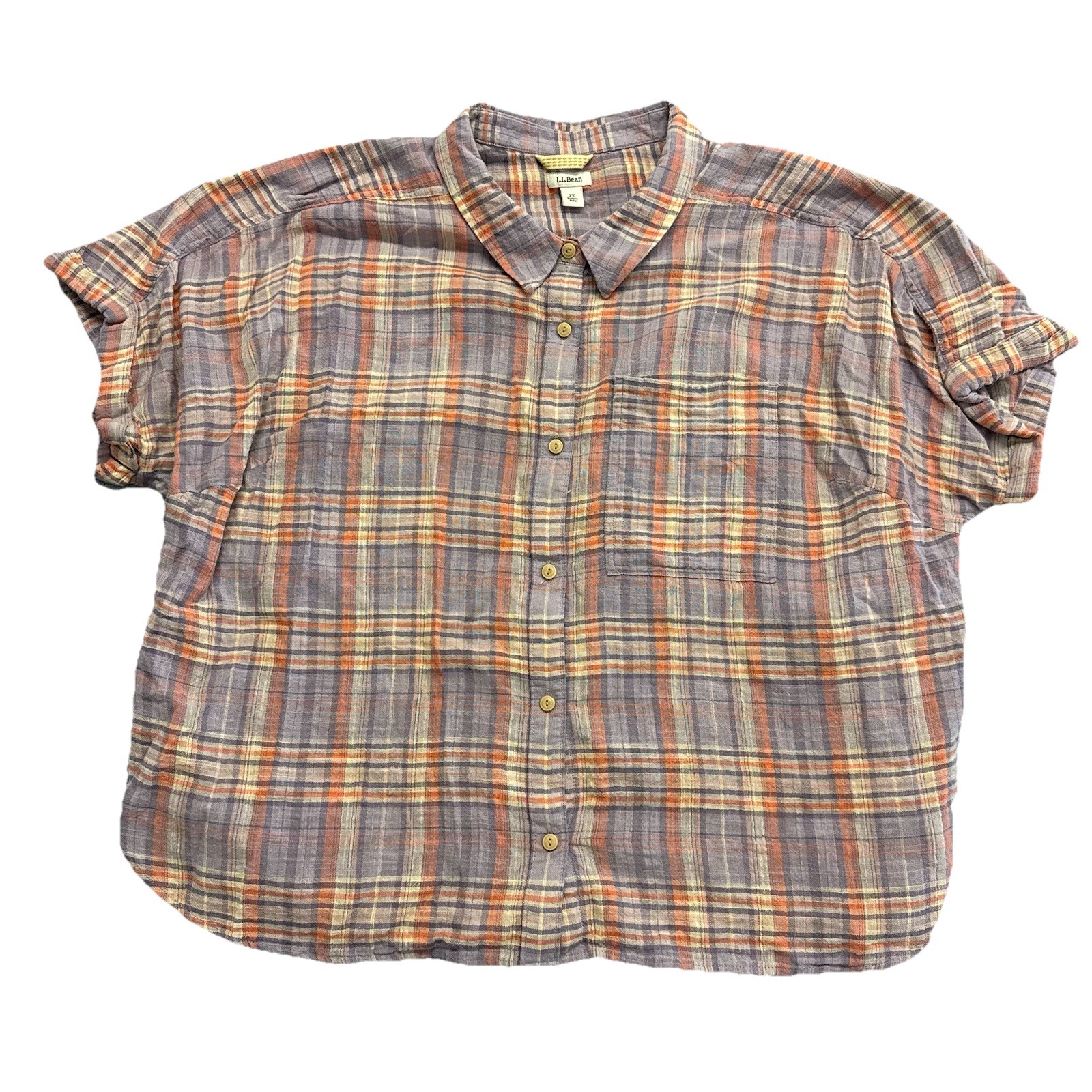 LL Bean Lilac Plaid Day Breeze Shirt Womens 2X Lilac Lightweight Relaxed Fit