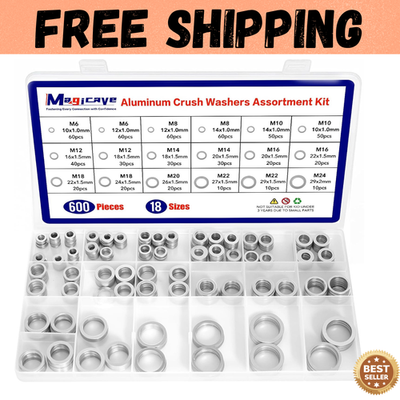 #ad 600 Pcs Aluminum Crush Washer Assortment Kit – 18 Sizes $13.99