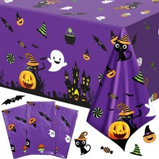 Remerry 3 Pieces Halloween Tablecloth Disposable Plastic Tablecloths Hallowee...
