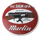 Vintage Marlin Solid Top Side Ejection Porcelain Signs - Lever Rifle Signs