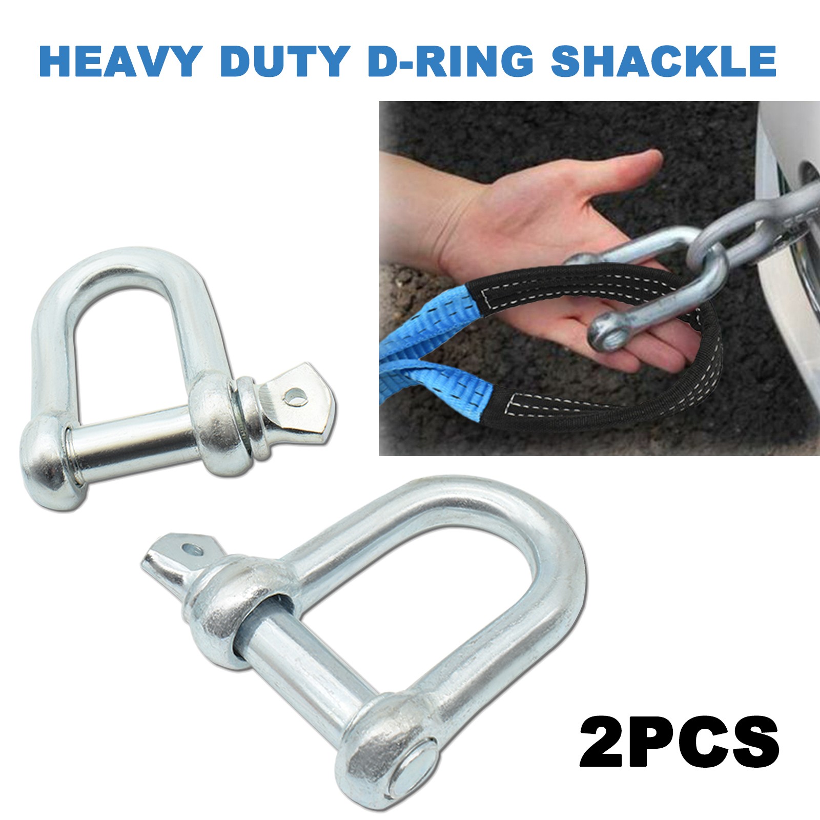 16' Heavy Duty Tow Strap Car Boat Trailer 17000Lb Towing Recovery Rope  Shackles