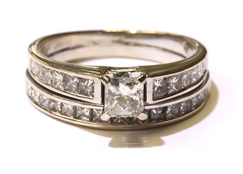 14k white gold 1.67ct princess diamond engagement ring wedding band 5.8g