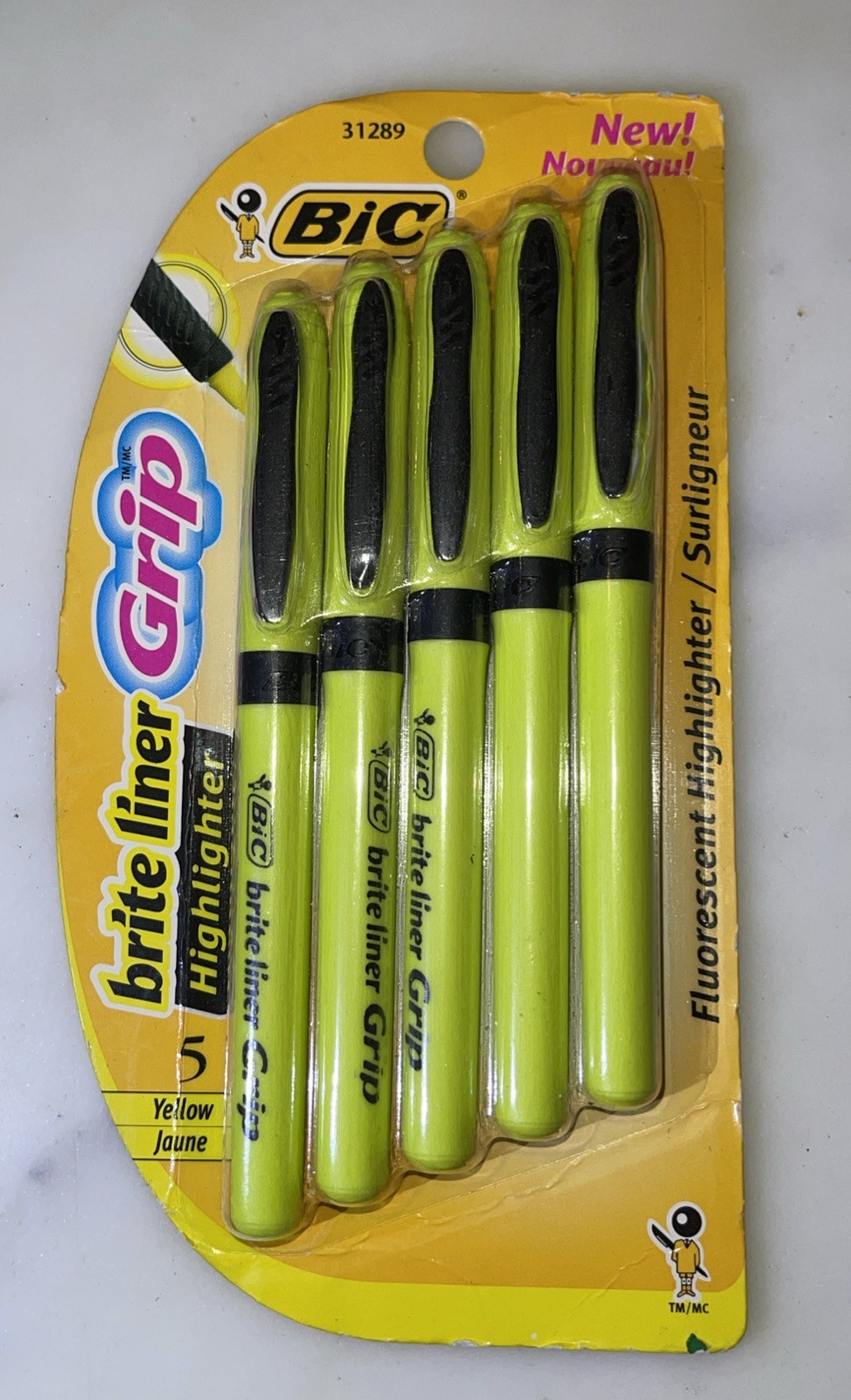 BIC Brite Liner Grip Highlighter, Yellow, 5-Pack NEW Free Sh