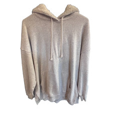 American Eagle Women Pullover Hoodie Medium Beige Soft Side-Slit Oversized
